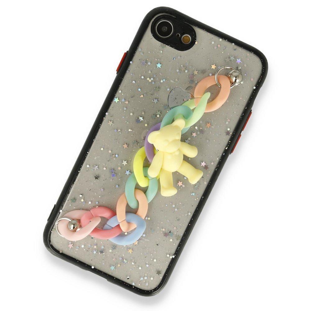 Newface iPhone 8 Kılıf Ayıcıklı Silikon - Siyah