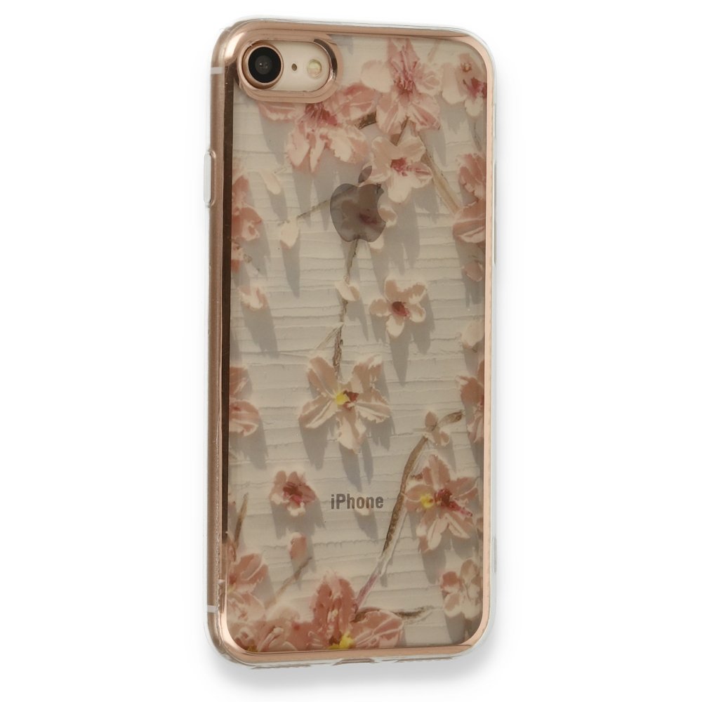 Newface iPhone 8 Kılıf Çiçekli Silikon - Gri