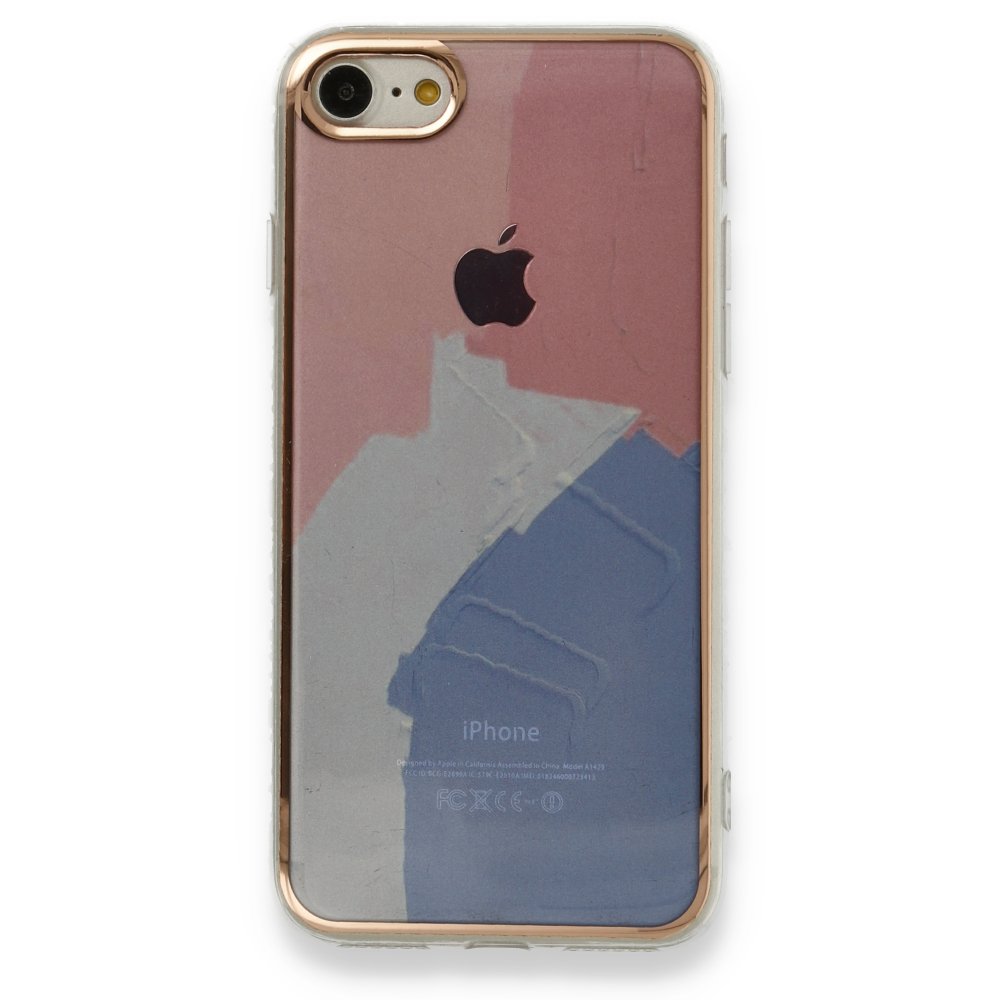 Newface iPhone 8 Kılıf Çiçekli Silikon - Pembe-Mavi