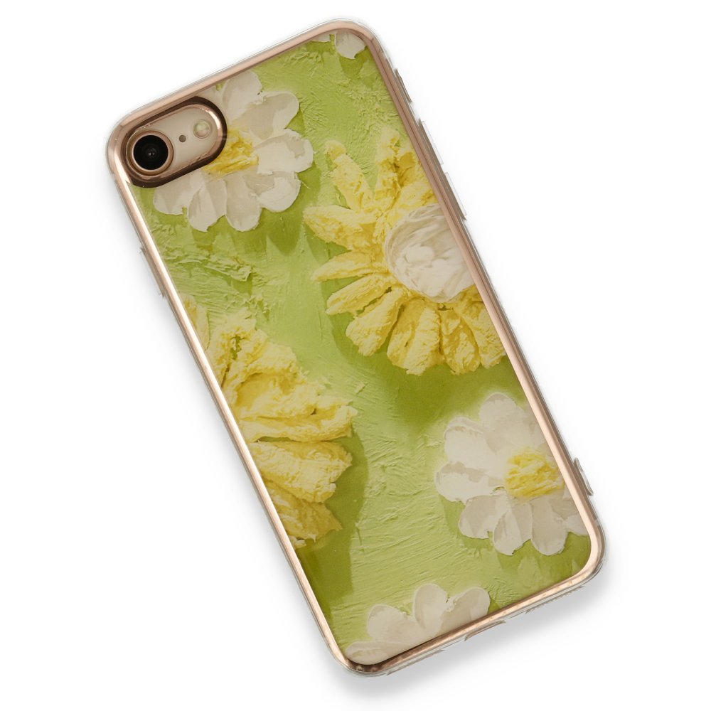 Newface iPhone 8 Kılıf Çiçekli Silikon - Yeşil