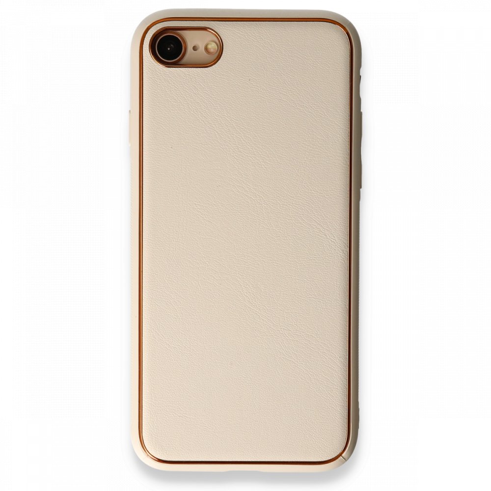 Newface iPhone 8 Kılıf Coco Deri Silikon Kapak - Gold