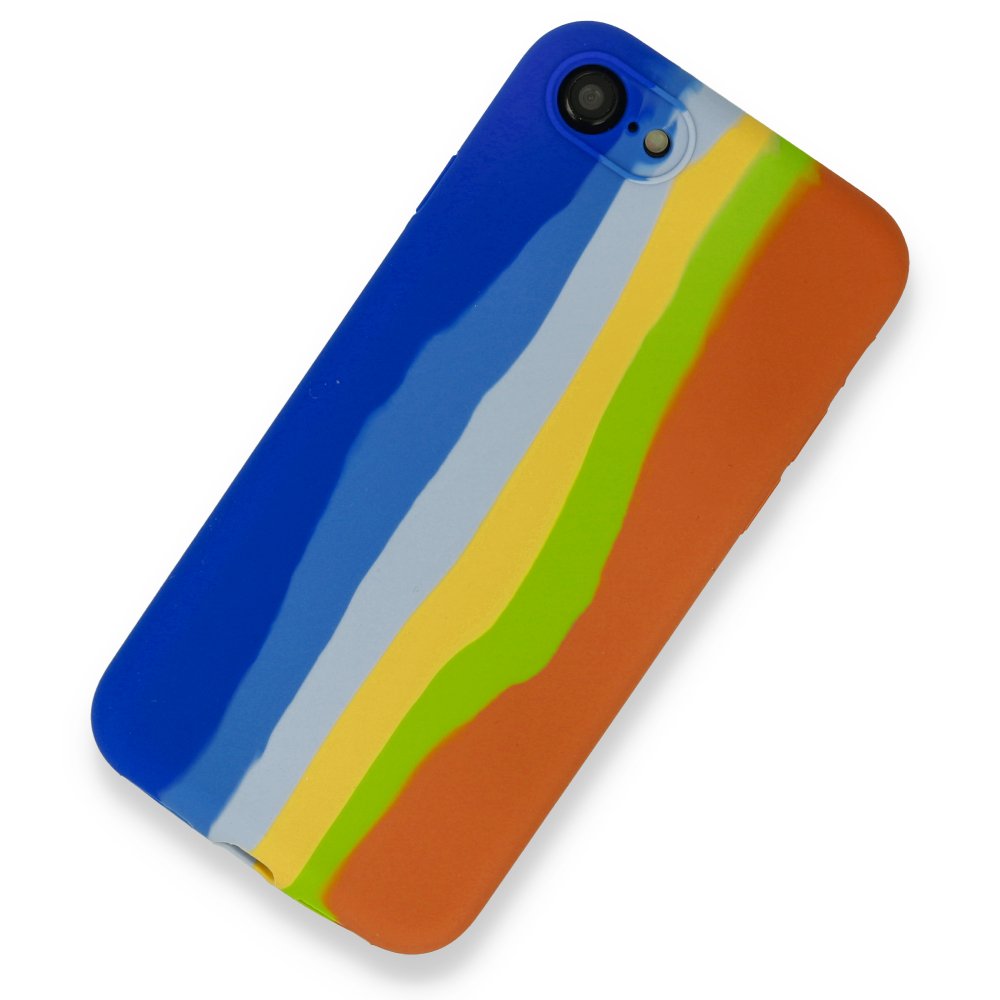 Newface iPhone 8 Kılıf Ebruli Lansman Silikon - Mavi-Turuncu