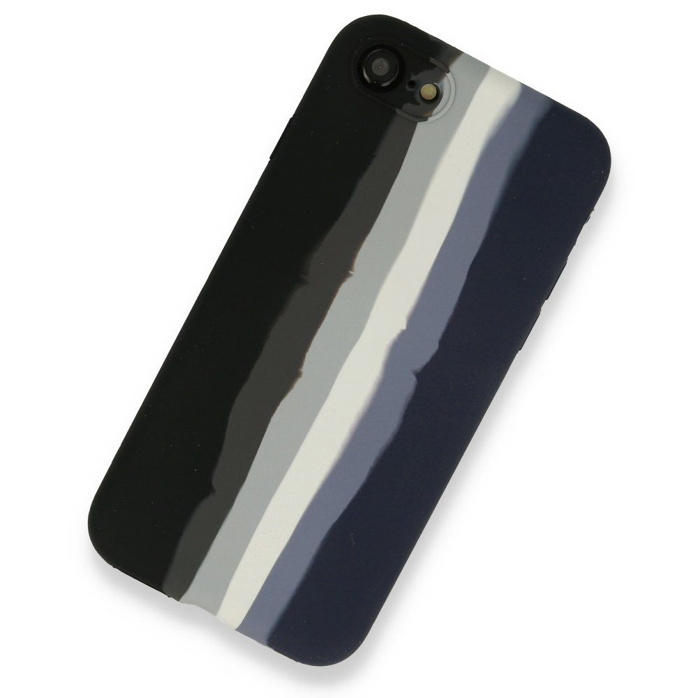 Newface iPhone 8 Kılıf Ebruli Lansman Silikon - Siyah-Lacivert