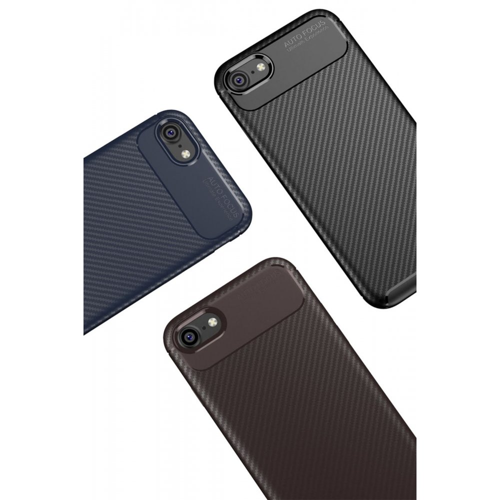 Newface iPhone 8 Kılıf Auto Focus Karbon Kapak - Kahverengi