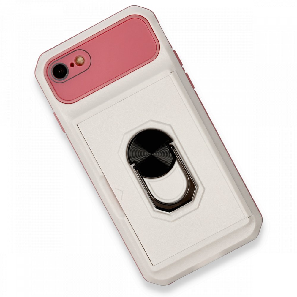 Newface iPhone 8 Kılıf Klik Yüzüklü Kartvizitli Silikon - Beyaz