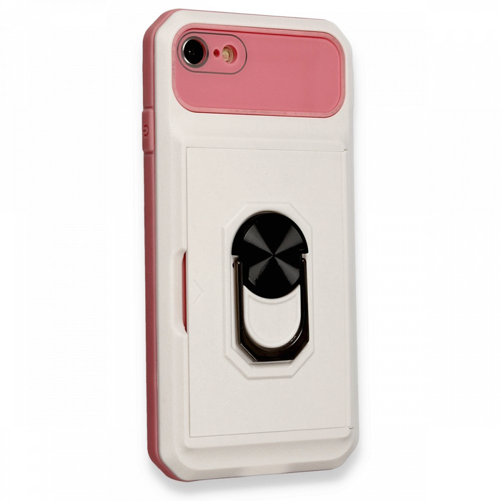 Newface iPhone 8 Kılıf Klik Yüzüklü Kartvizitli Silikon - Beyaz