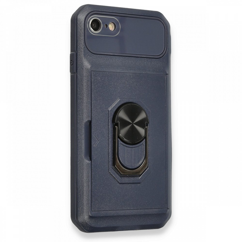 Newface iPhone 8 Kılıf Klik Yüzüklü Kartvizitli Silikon - Mavi