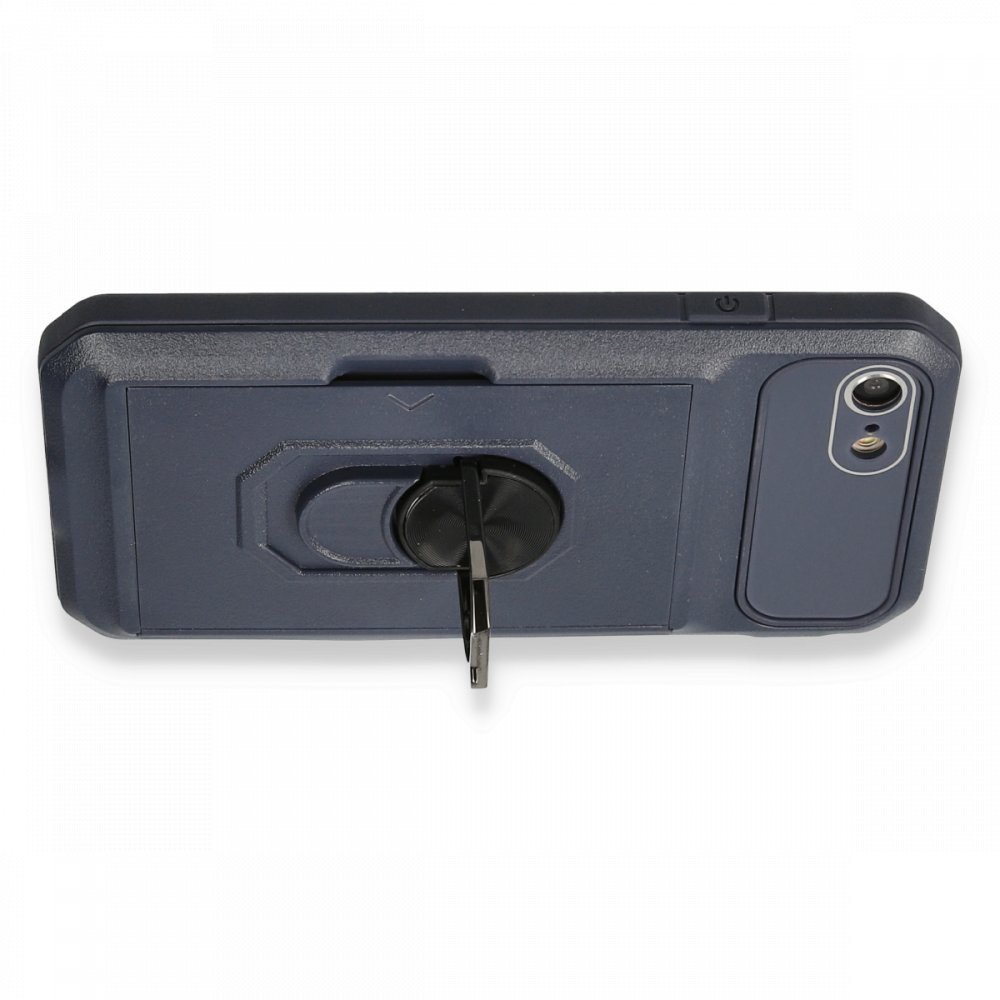 Newface iPhone 8 Kılıf Klik Yüzüklü Kartvizitli Silikon - Mavi