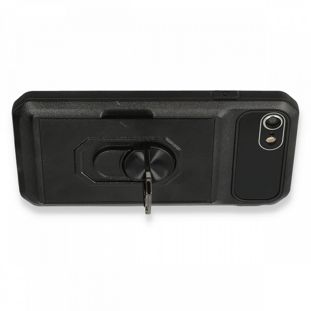 Newface iPhone 8 Kılıf Klik Yüzüklü Kartvizitli Silikon - Siyah