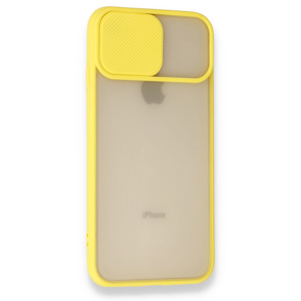 Newface iPhone 8 Kılıf Palm Buzlu Kamera Sürgülü Silikon - Sarı