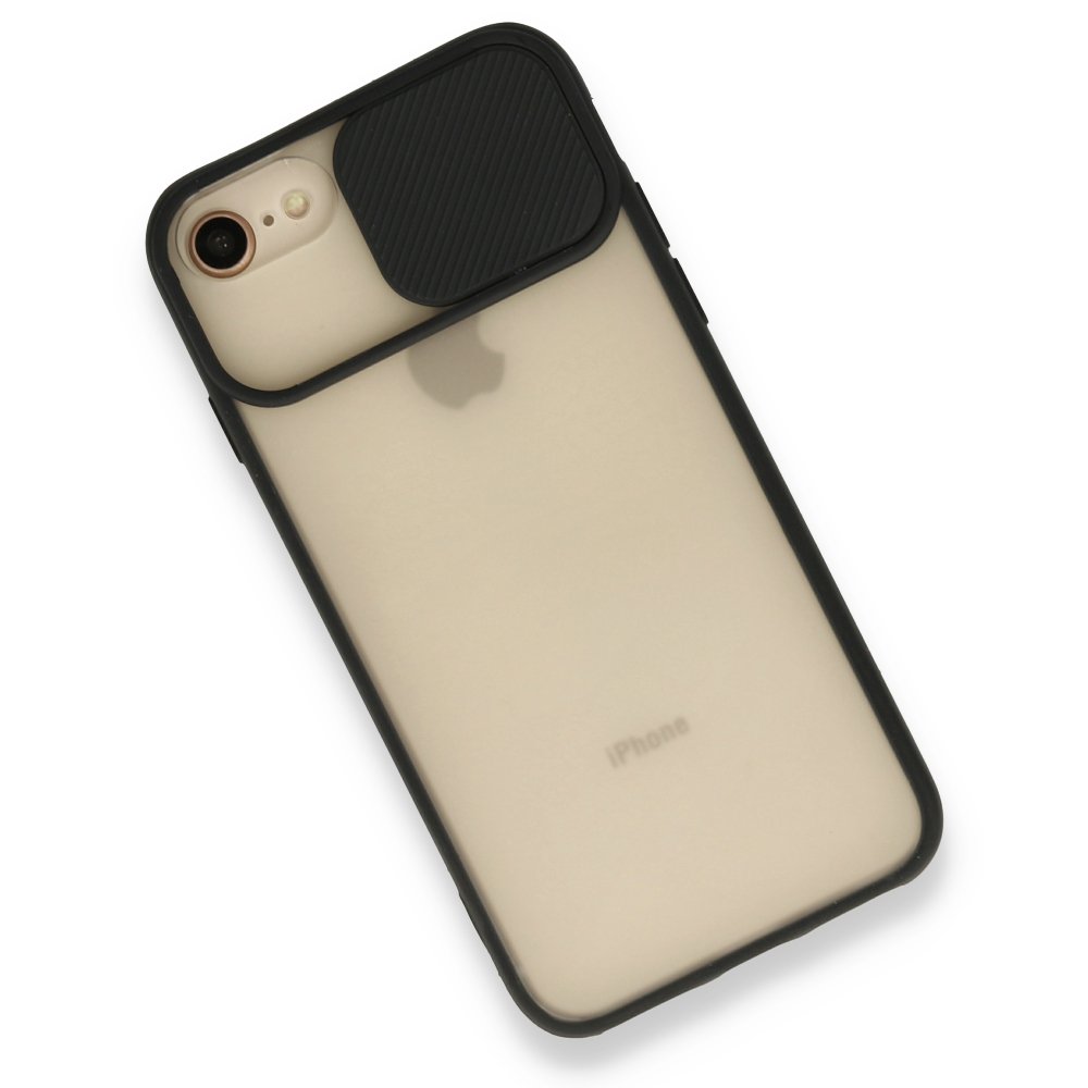 Newface iPhone 8 Kılıf Palm Buzlu Kamera Sürgülü Silikon - Siyah