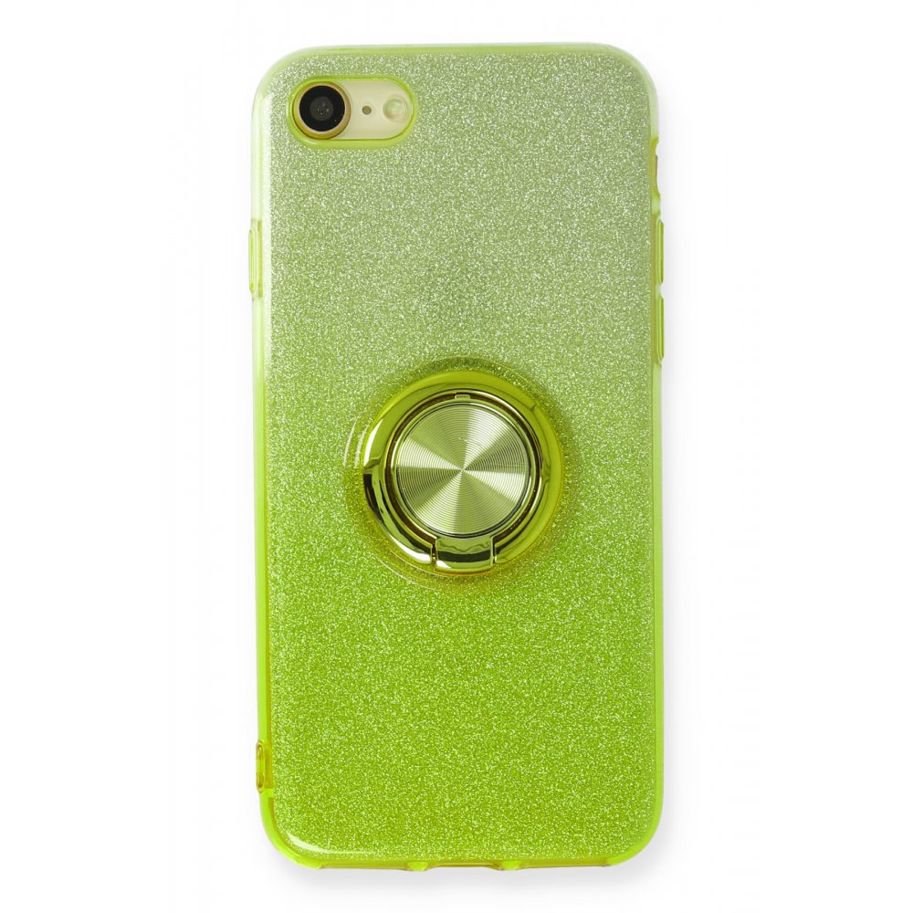 Newface iPhone 8 Kılıf Simli Yüzüklü Silikon - Yeşil