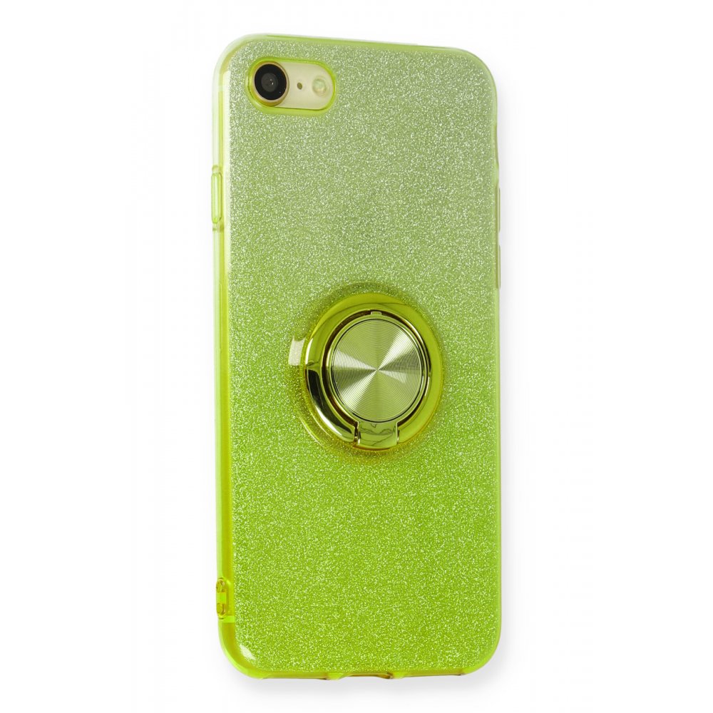 Newface iPhone 8 Kılıf Simli Yüzüklü Silikon - Yeşil