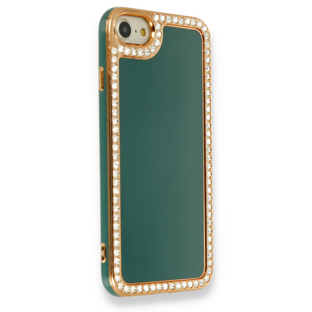 Newface iPhone 8 Kılıf Solo Taşlı Silikon - Koyu Yeşil