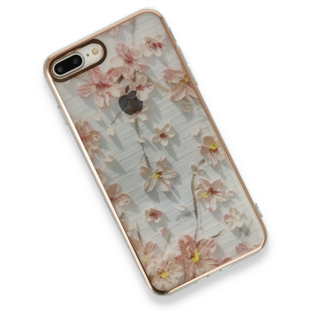 Newface iPhone 8 Plus Kılıf Çiçekli Silikon - Gri