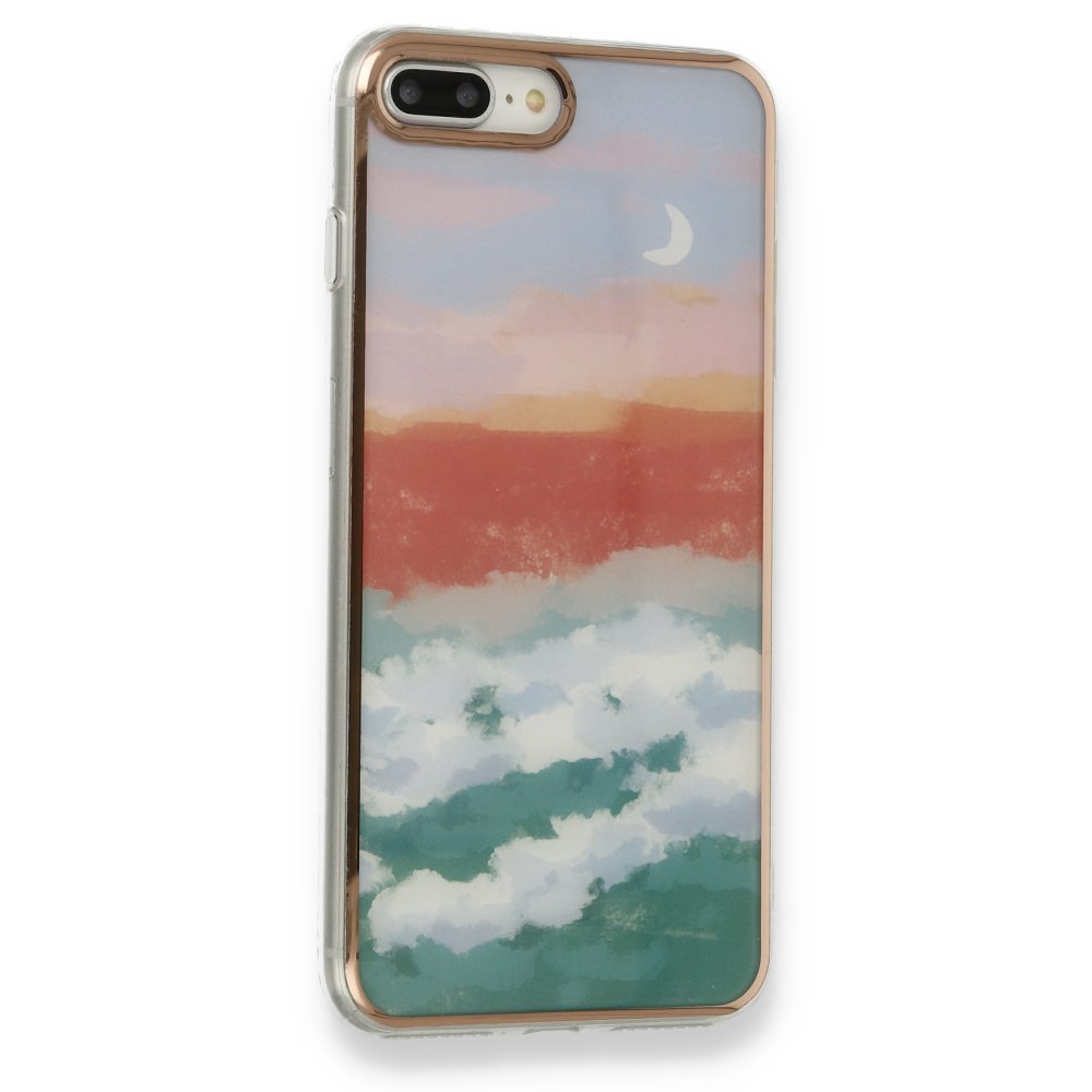 Newface iPhone 8 Plus Kılıf Çiçekli Silikon - Turkuaz