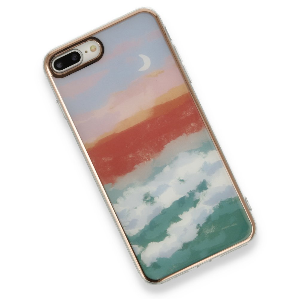 Newface iPhone 8 Plus Kılıf Çiçekli Silikon - Turkuaz