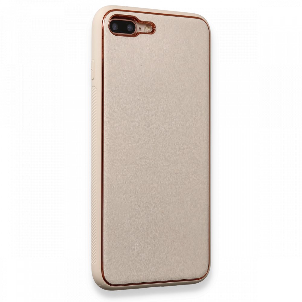 Newface iPhone 8 Plus Kılıf Coco Deri Silikon Kapak - Gold
