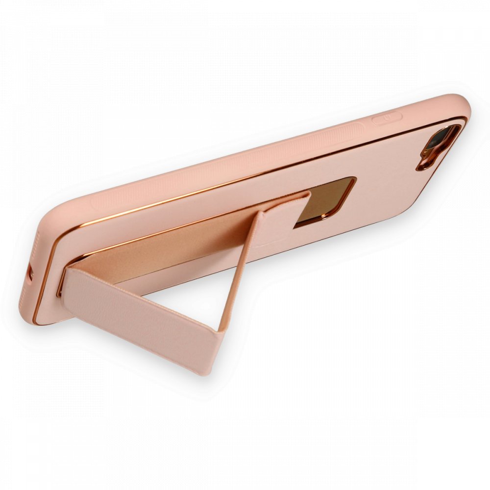 Newface iPhone 8 Plus Kılıf Coco Deri Standlı Kapak - Pudra