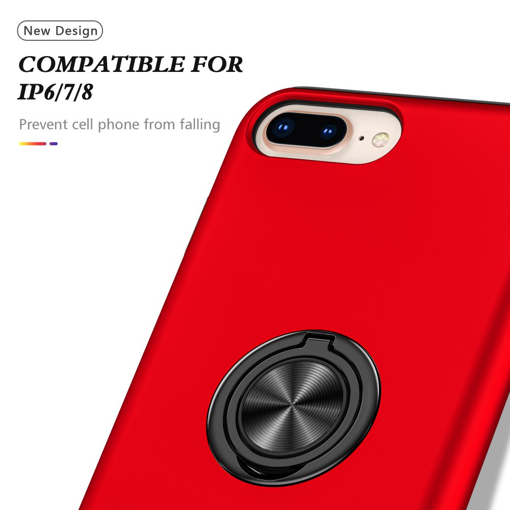 Newface iPhone 8 Plus Kılıf Elit Yüzüklü Kapak - Kırmızı