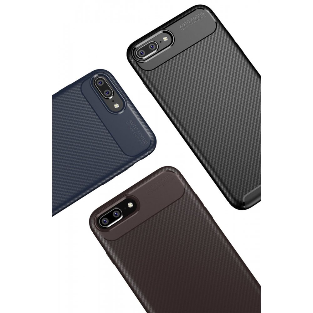 Newface iPhone 8 Plus Kılıf Focus Karbon Silikon - Kahverengi