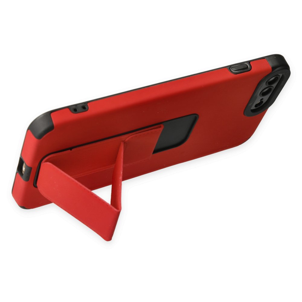 Newface iPhone 8 Plus Kılıf Mega Standlı Silikon - Kırmızı