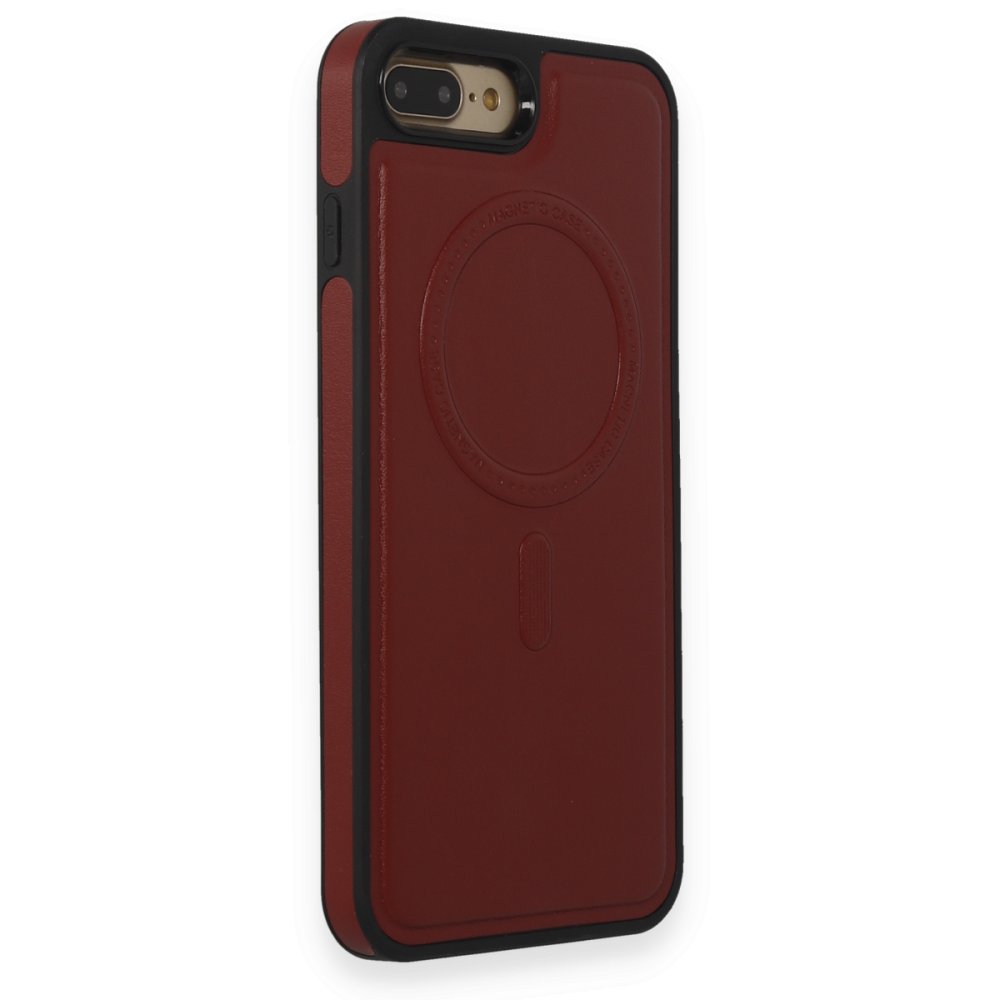 Newface iPhone 8 Plus Kılıf Ozzi Magsafe Deri Kapak - Kırmızı