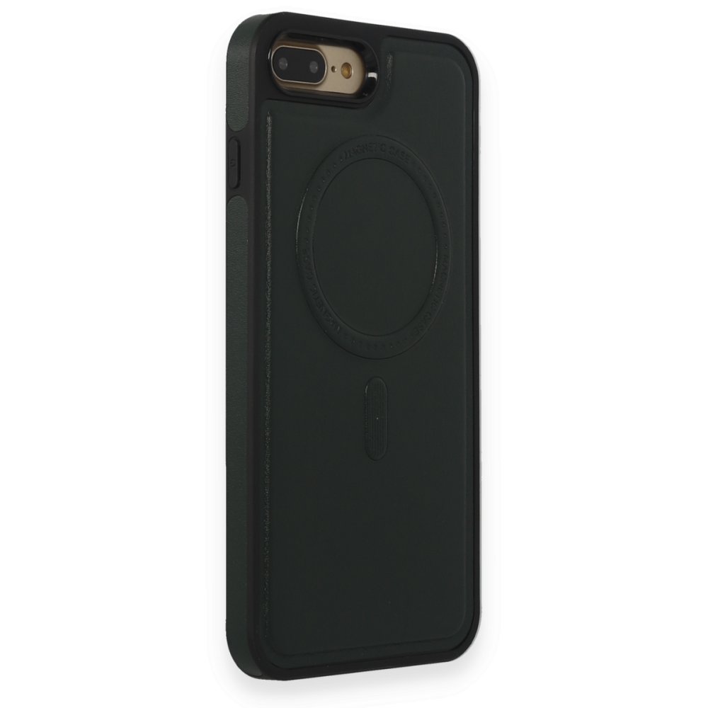 Newface iPhone 8 Plus Kılıf Ozzi Magsafe Deri Kapak - Koyu Yeşil