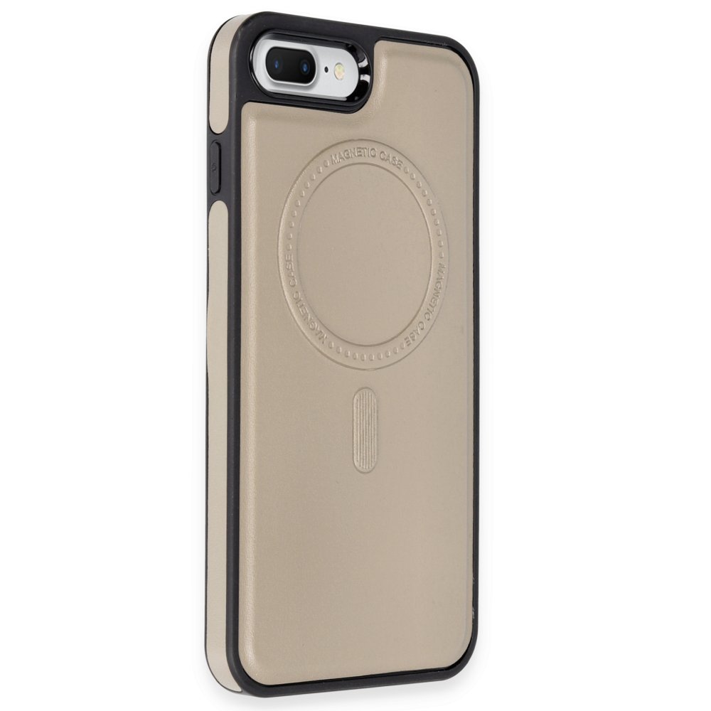 Newface iPhone 8 Plus Kılıf Ozzi Magsafe Deri Kapak - Natural Grey