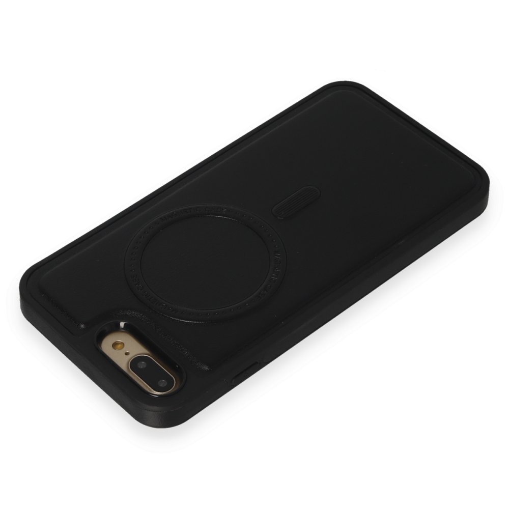 Newface iPhone 8 Plus Kılıf Ozzi Magsafe Deri Kapak - Siyah