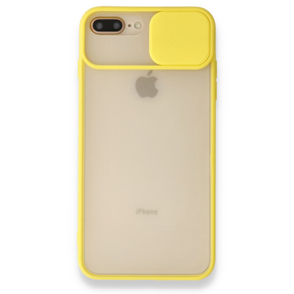 Newface iPhone 8 Plus Kılıf Palm Buzlu Kamera Sürgülü Silikon - Sarı