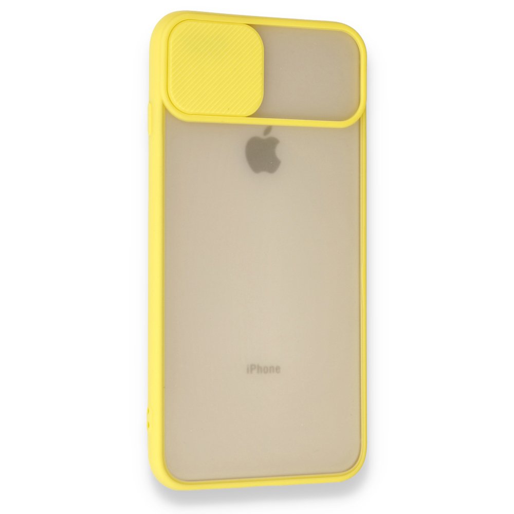 Newface iPhone 8 Plus Kılıf Palm Buzlu Kamera Sürgülü Silikon - Sarı