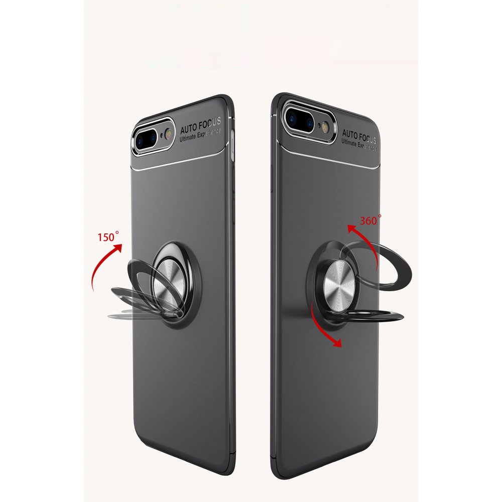 Newface iPhone 8 Plus Kılıf Range Yüzüklü Silikon - Siyah-Mavi