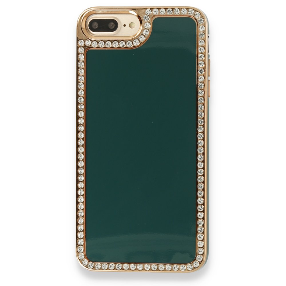 Newface iPhone 8 Plus Kılıf Solo Taşlı Silikon - Koyu Yeşil