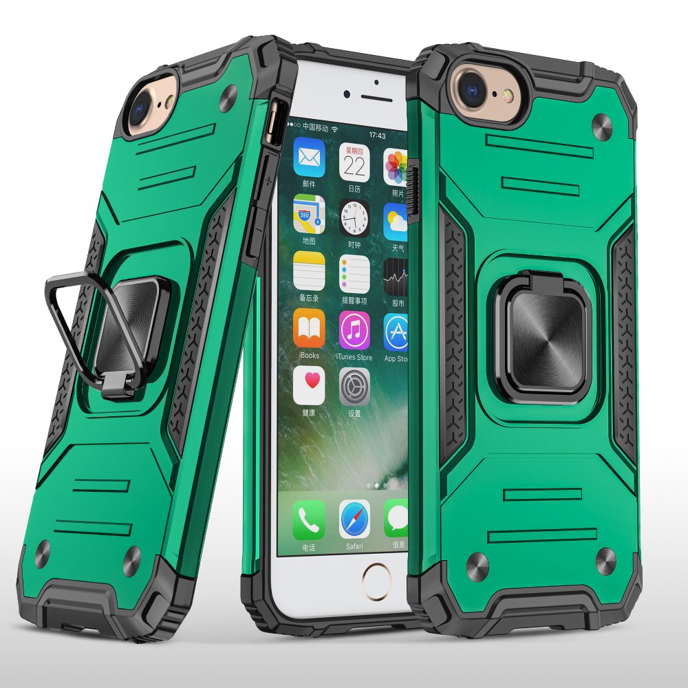 Newface iPhone 8 Kılıf Zegna Yüzüklü Silikon Kapak - Koyu Yeşil
