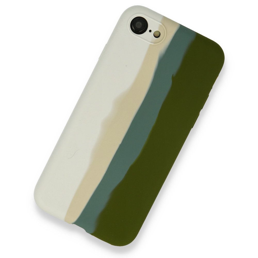 Newface iPhone SE 2020 Kılıf Ebruli Lansman Silikon - Beyaz-Yeşil