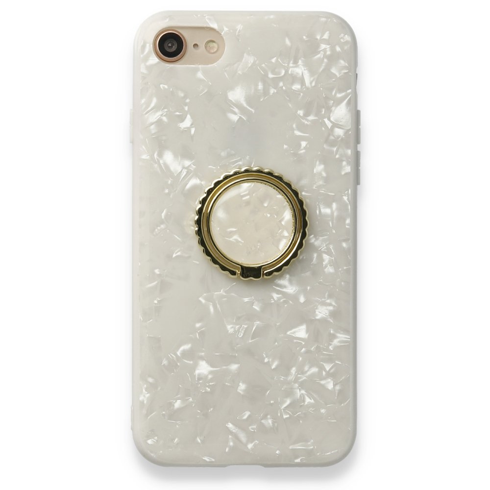 Newface iPhone SE 2020 Kılıf Marble Yüzüklü Silikon - Beyaz