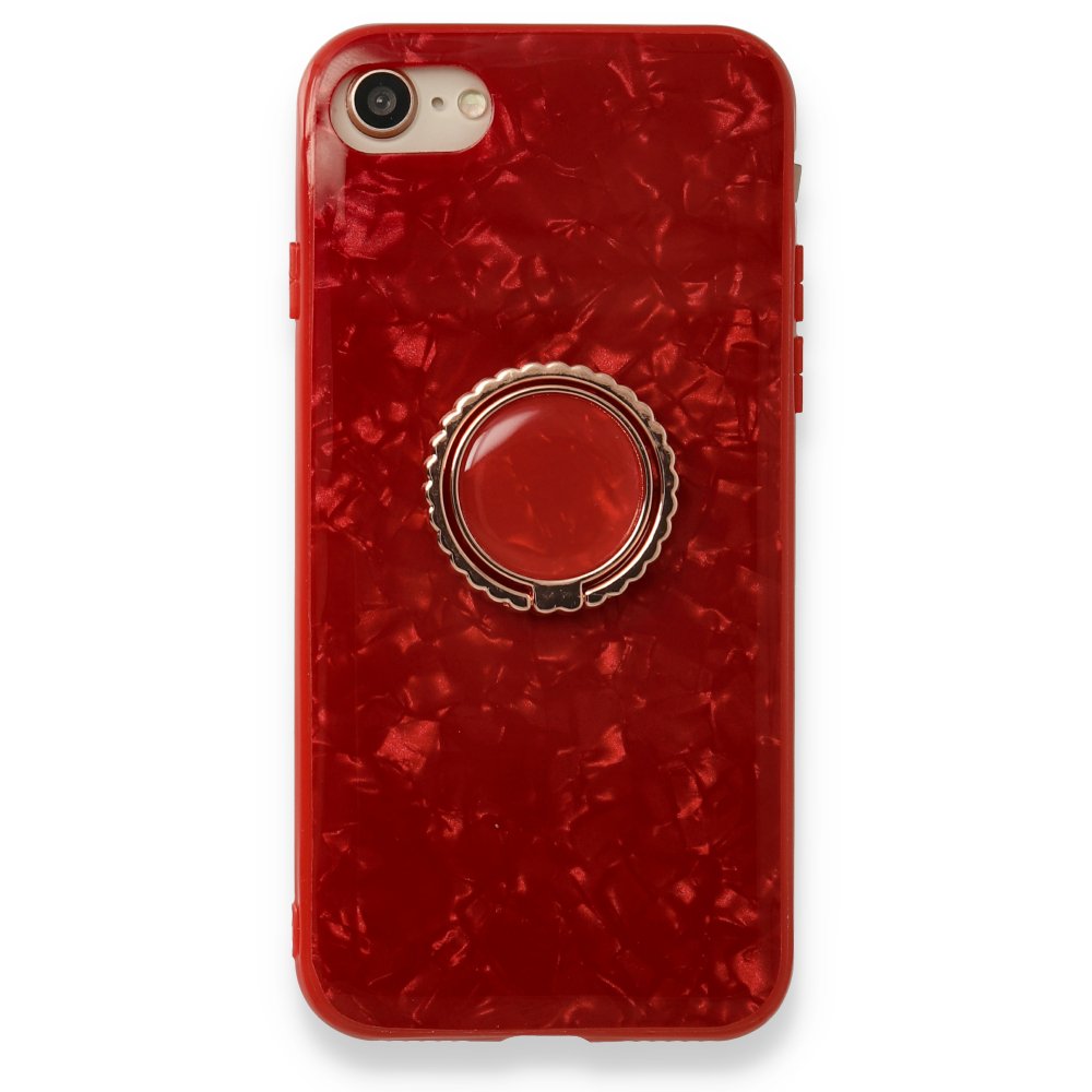 Newface iPhone SE 2020 Kılıf Marble Yüzüklü Silikon - Kırmızı