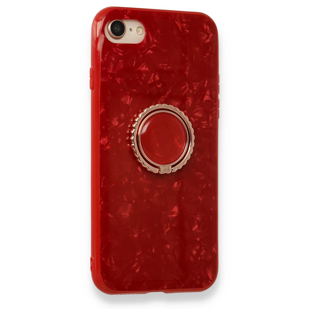 Newface iPhone SE 2020 Kılıf Marble Yüzüklü Silikon - Kırmızı