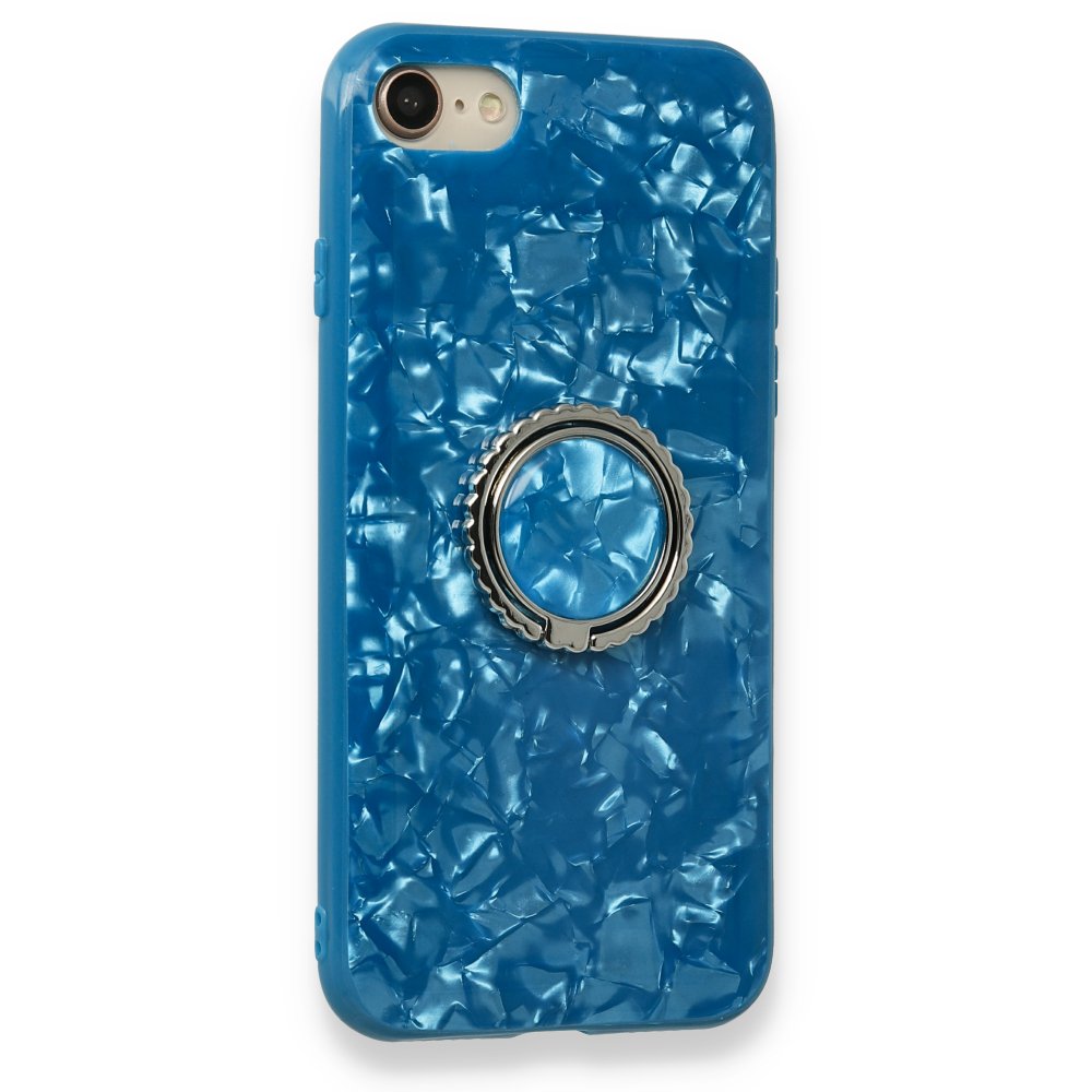 Newface iPhone SE 2020 Kılıf Marble Yüzüklü Silikon - Mavi