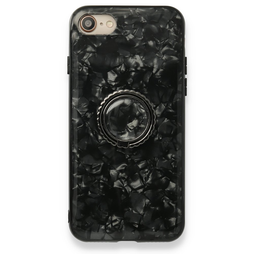 Newface iPhone SE 2020 Kılıf Marble Yüzüklü Silikon - Siyah