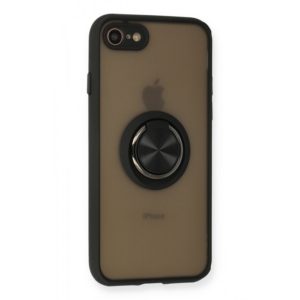 Newface iPhone SE 2020 Kılıf Montreal Yüzüklü Silikon Kapak - Siyah