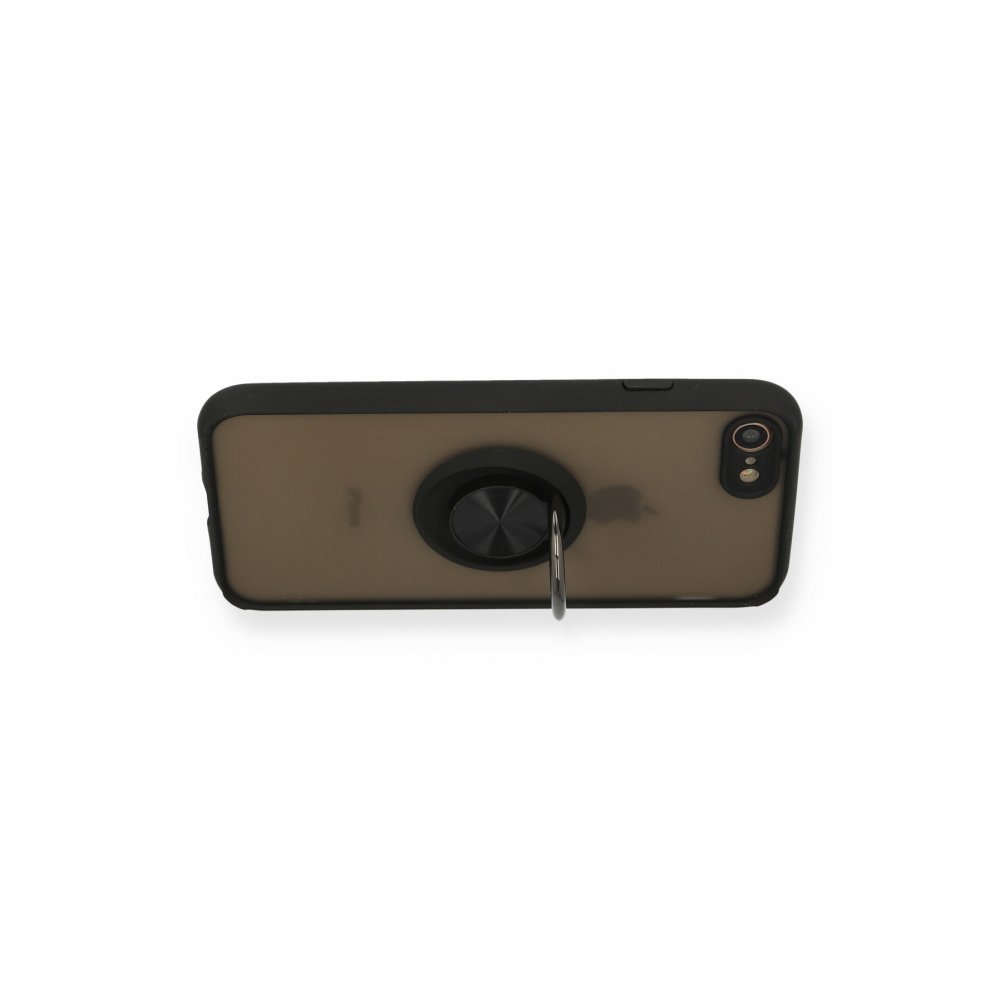 Newface iPhone SE 2020 Kılıf Montreal Yüzüklü Silikon Kapak - Siyah