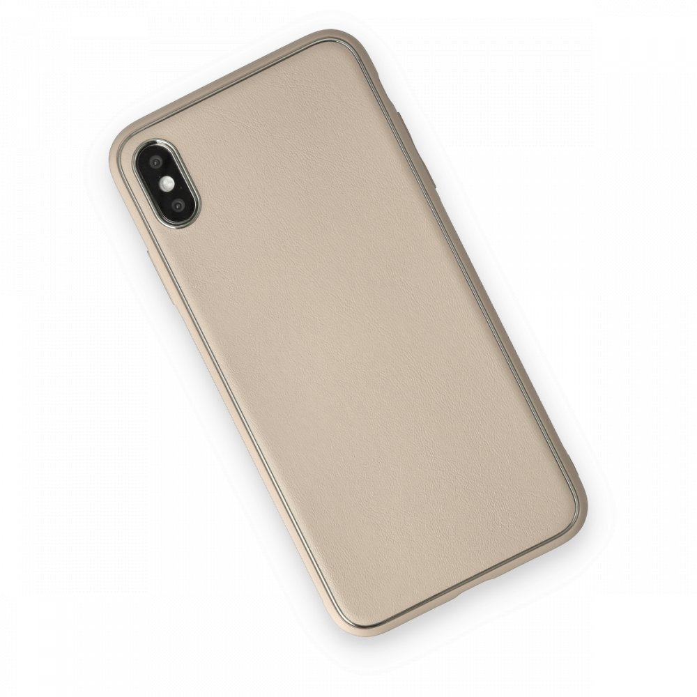 Newface iPhone X Kılıf Coco Deri Silikon Kapak - Gold