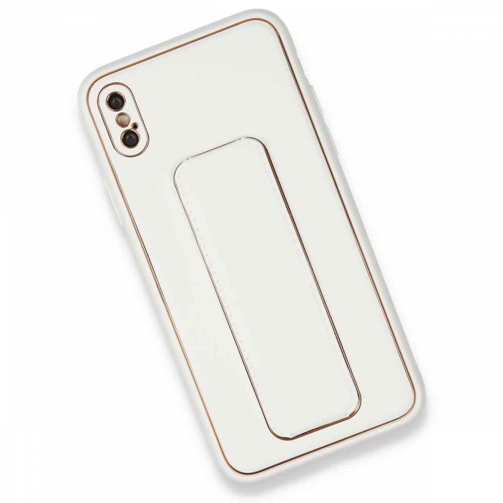 Newface iPhone X Kılıf Coco Deri Standlı Kapak - Beyaz
