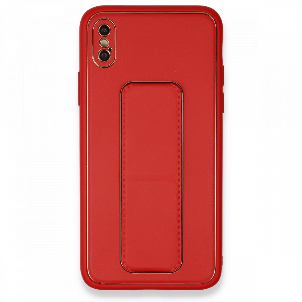 Newface iPhone X Kılıf Coco Deri Standlı Kapak - Kırmızı