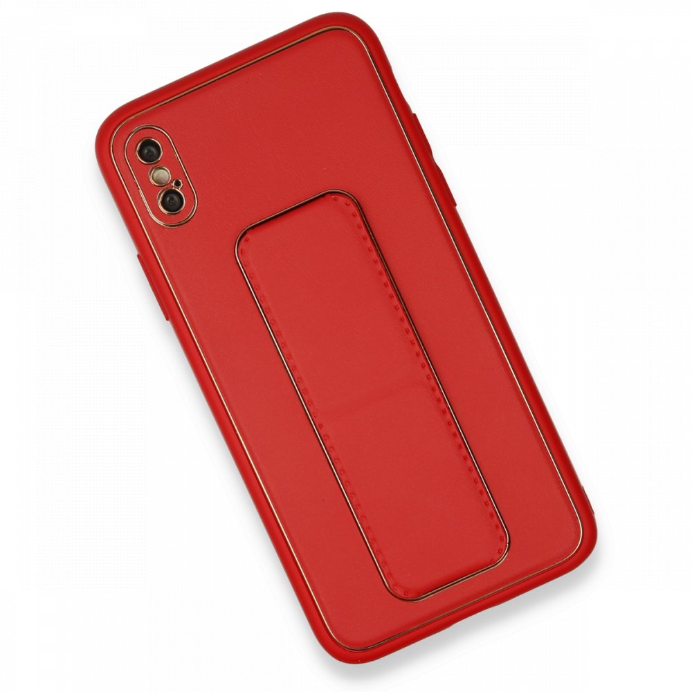 Newface iPhone X Kılıf Coco Deri Standlı Kapak - Kırmızı