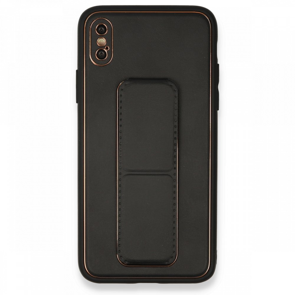 Newface iPhone X Kılıf Coco Deri Standlı Kapak - Siyah
