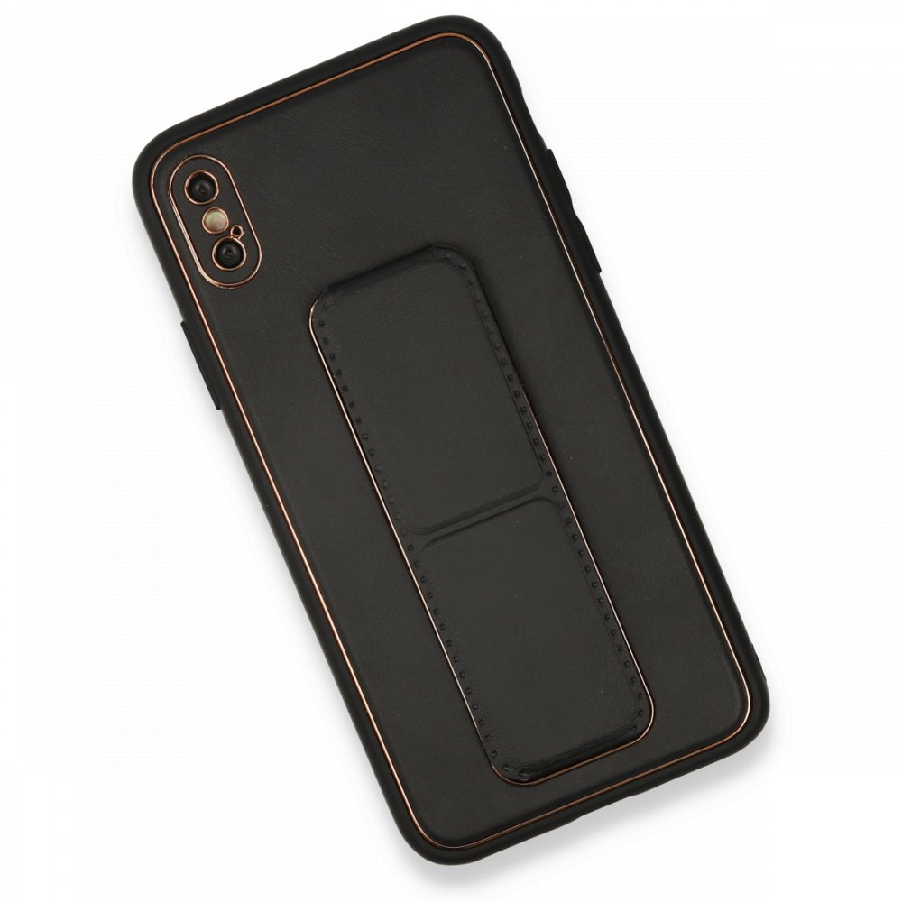 Newface iPhone X Kılıf Coco Deri Standlı Kapak - Siyah