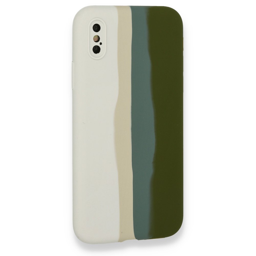 Newface iPhone X Kılıf Ebruli Lansman Silikon - Beyaz-Yeşil